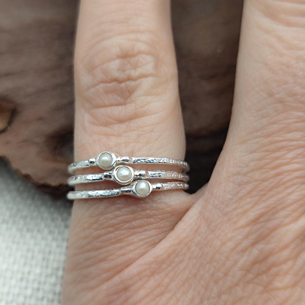 Anello triplo in argento 925 fascia sottile con pietra - SOILE