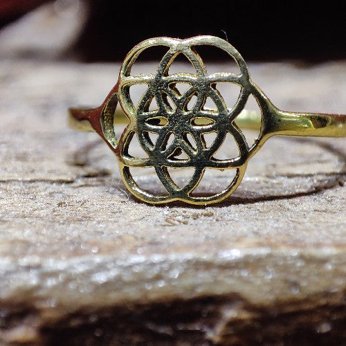 Handcrafted brass RING - FLOWER OF LIFE mini