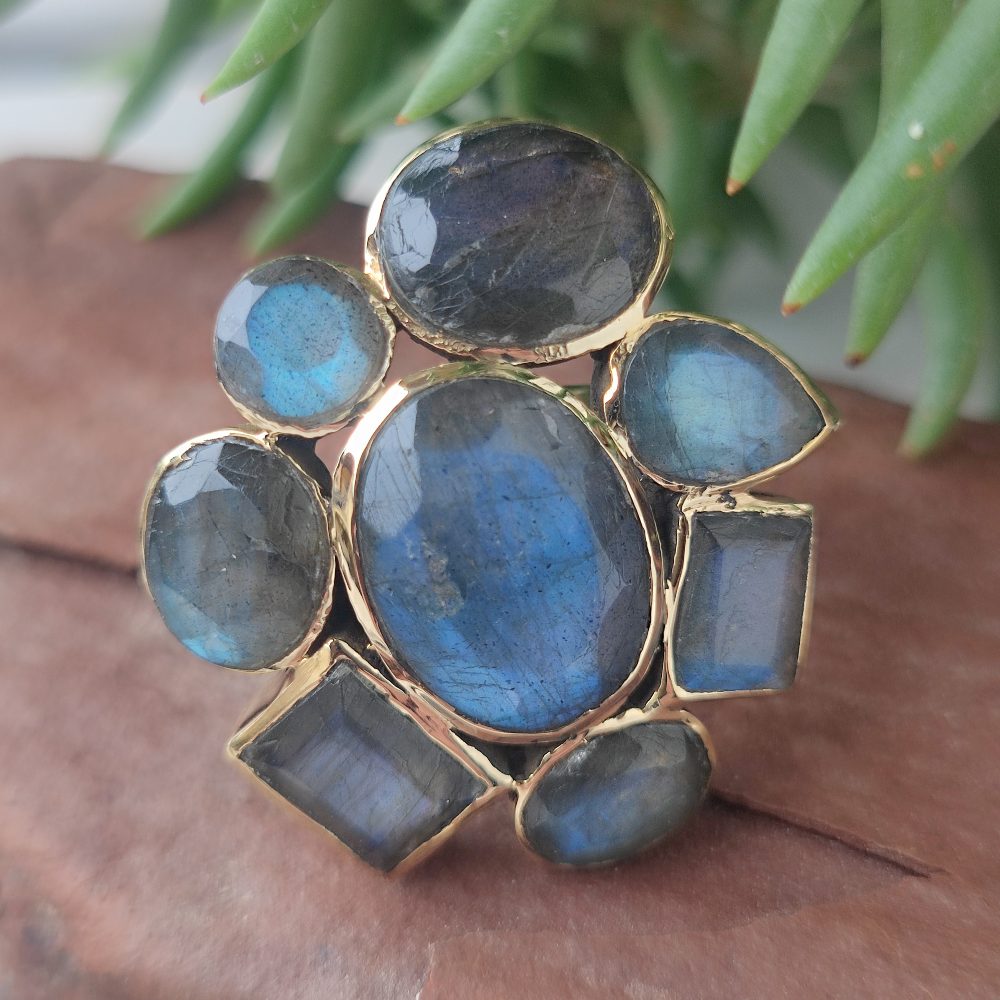 ANELLO FLOREALE con pietra in ottone - MULTI