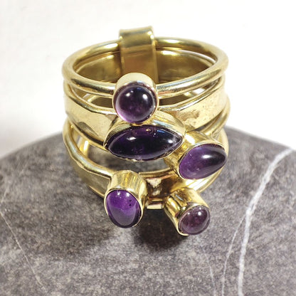 Anello a fascia in ottone con pietra - MAIA – ametista