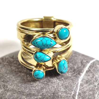 Anello a fascia in ottone con pietra - MAIA – turchese