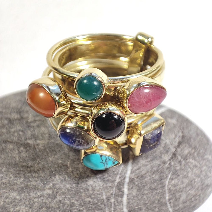 Brass band ring with stone - MAIA