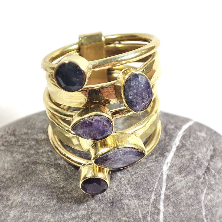 Brass band ring with stone - MAIA