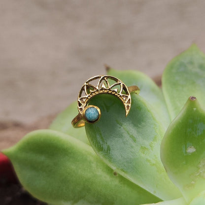 ANELLO in ottone con mezza luna e ametista - PAMUR – calcedonio