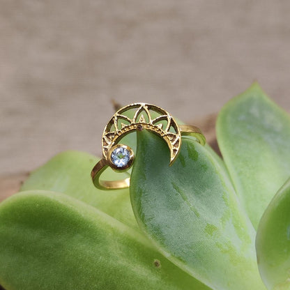 ANELLO in ottone con mezza luna e ametista - PAMUR – ametista
