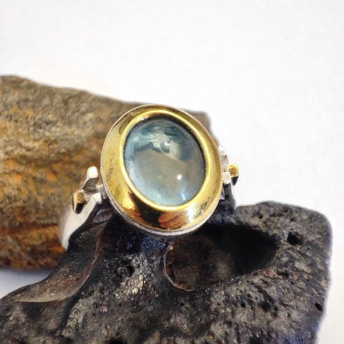 Anello artigianale con pietra in argento 925 - PILANA – topazio azzurro
