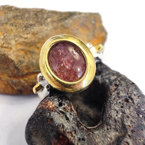Anello artigianale con pietra in argento 925 - PILANA – radice di rubino