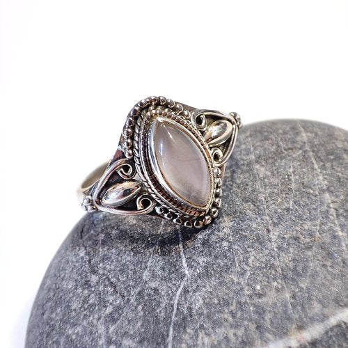 ANELLO artigianale in argento 925 con Pietra di Luna - DIANA – quarzo rosa