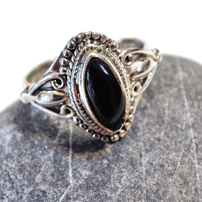 ANELLO artigianale in argento 925 con Pietra di Luna - DIANA – onice nero