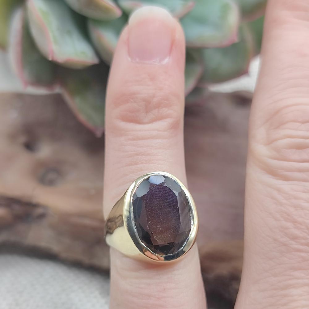 ANELLO MIGNOLO con Quarzo fumé in ottone - Chevalier