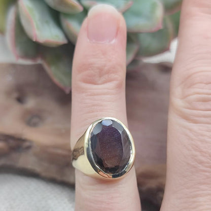 ANELLO MIGNOLO con Quarzo fumé in ottone - Chevalier