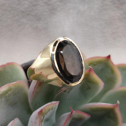 ANELLO MIGNOLO con Quarzo fumé in ottone - Chevalier