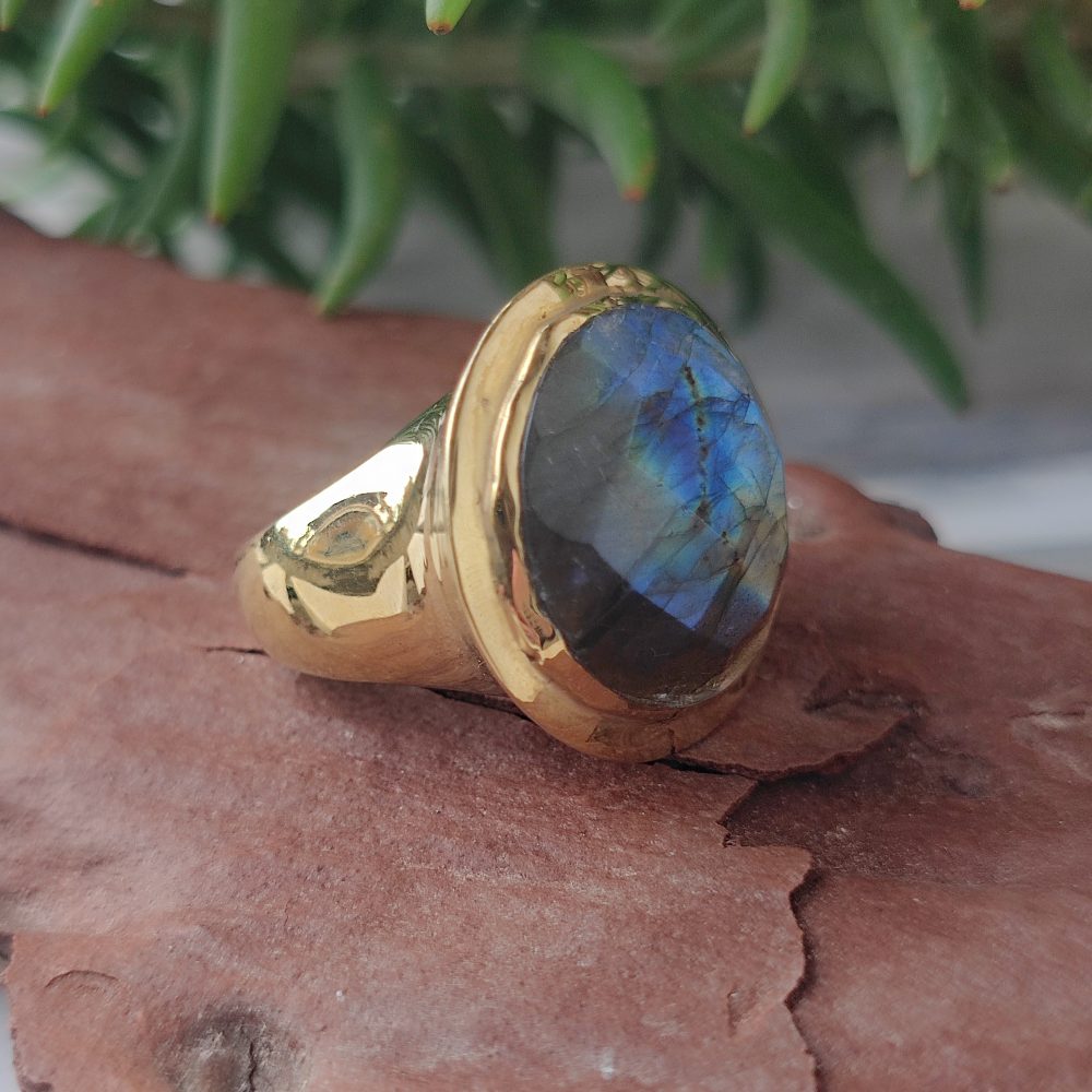 ANELLO minimal con pietra in ottone - LINE