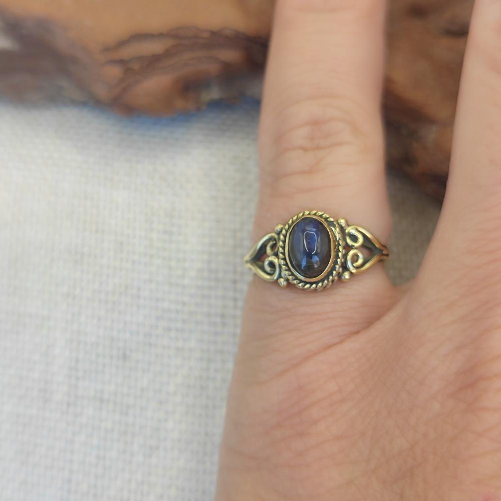 ANELLO etnico in ottone con pietra - TALAMUK – labradorite