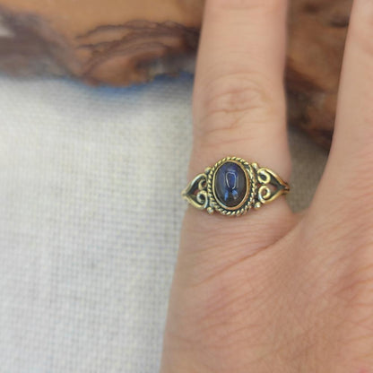 ANELLO etnico in ottone con pietra - TALAMUK – labradorite