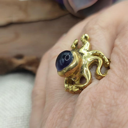 ANELLO polpo in ottone con ametista - ISHANI