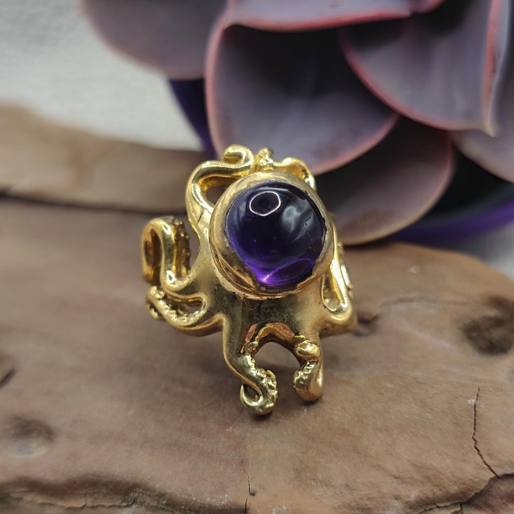 ANELLO polpo in ottone con ametista - ISHANI
