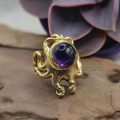 ANELLO polpo in ottone con ametista - ISHANI
