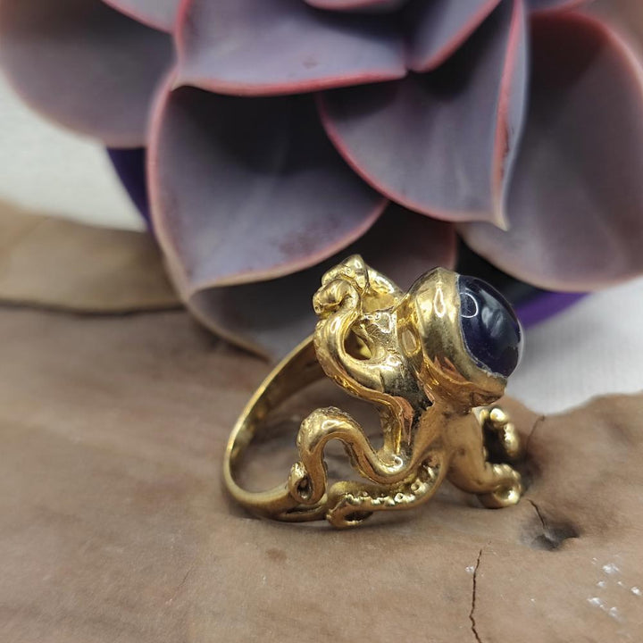 ANELLO polpo in ottone con ametista - ISHANI