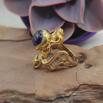 ANELLO polpo in ottone con ametista - ISHANI