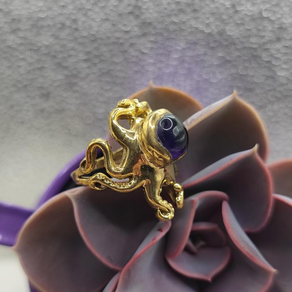 ANELLO polpo in ottone con ametista - ISHANI