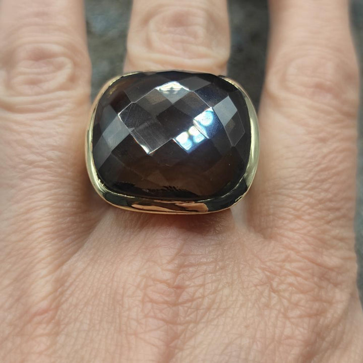 ANELLO in ottone con quarzo fumé - SANJI