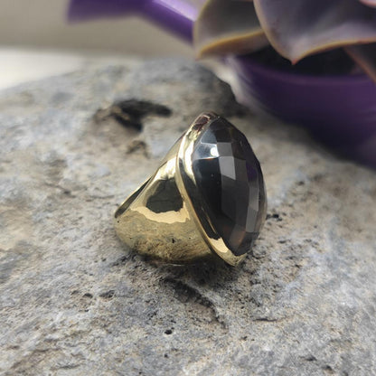 ANELLO in ottone con quarzo fumé - SANJI