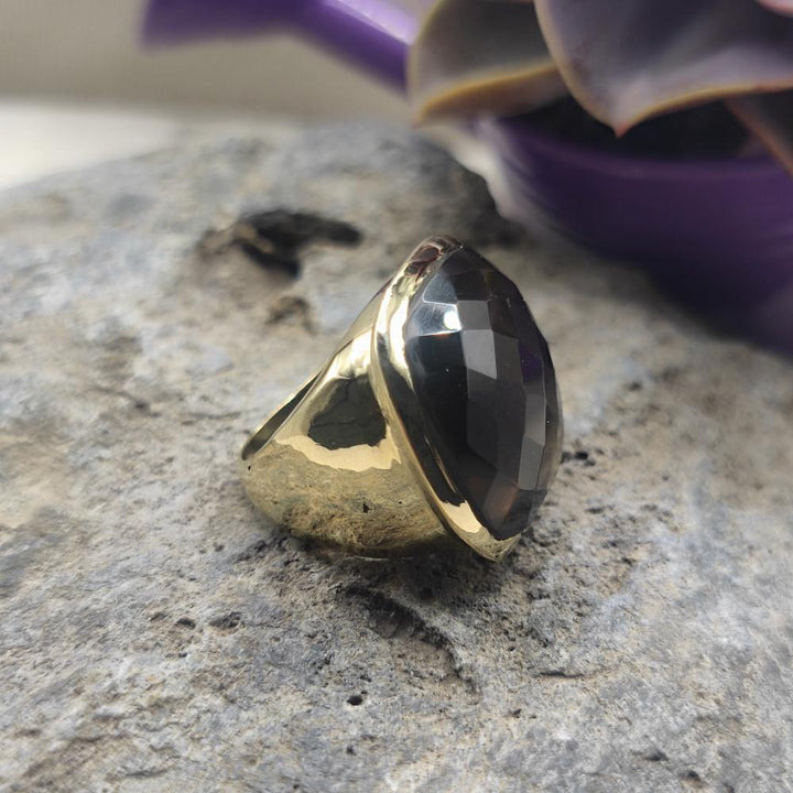ANELLO in ottone con quarzo fumé - SANJI