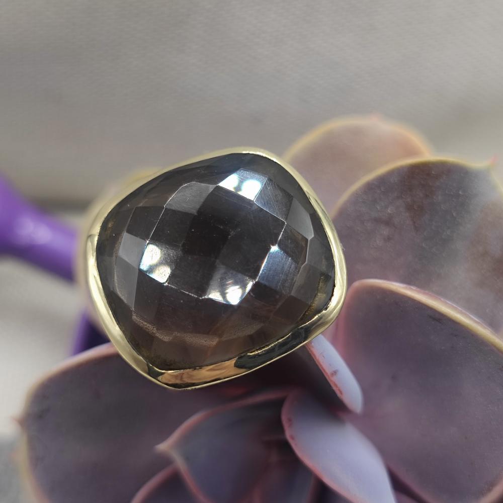 ANELLO in ottone con quarzo fumé - SANJI