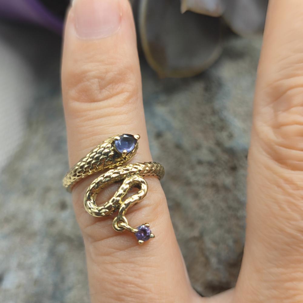 ANELLO serpente in ottone ametista - SATOS