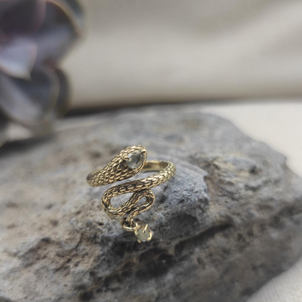 ANELLO serpente in ottone pietra di luna- SATOS