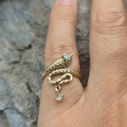 ANELLO serpente in ottone pietra di luna- SATOS