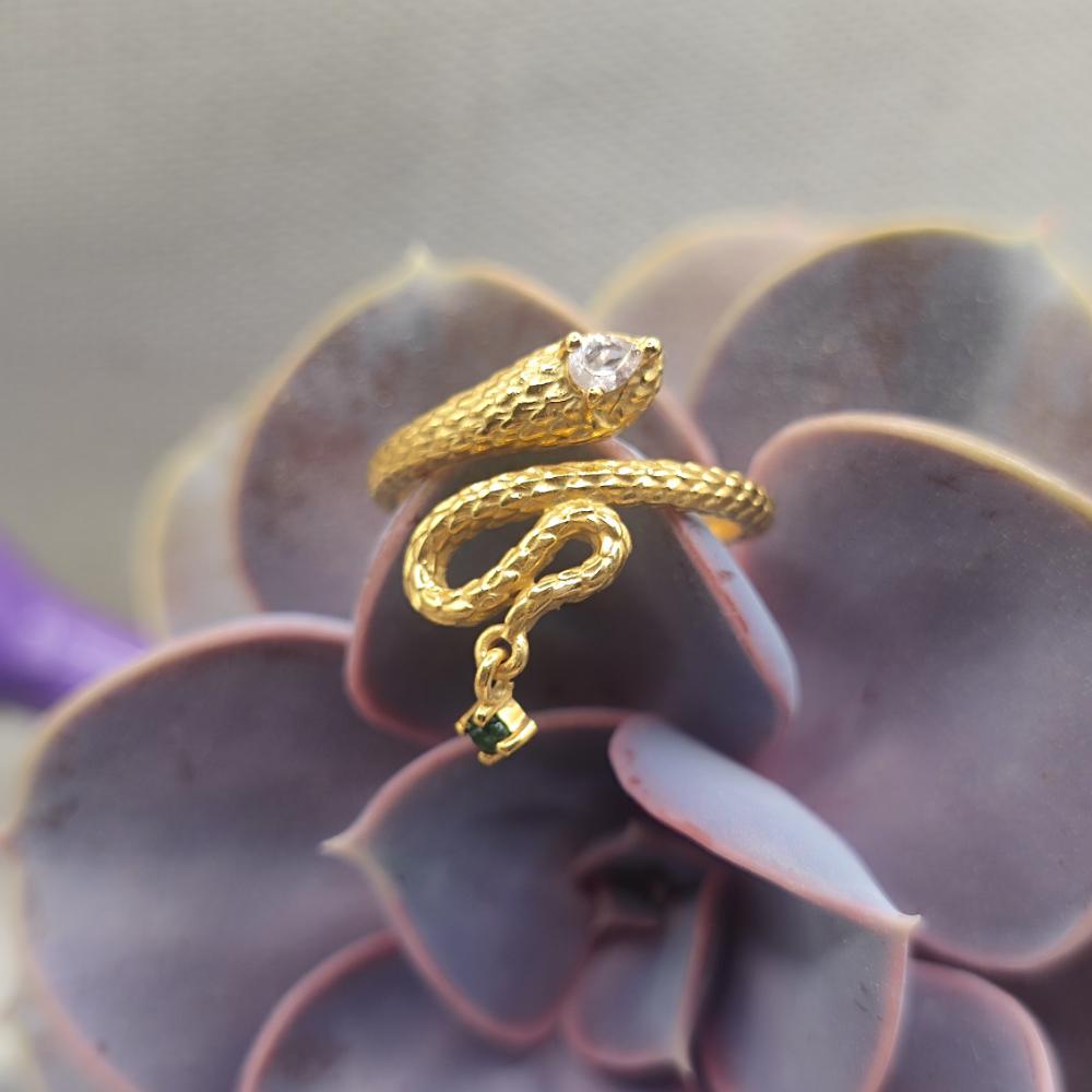 ANELLO serpente in ottone quarzo rosa - SATOS