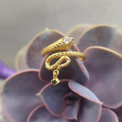 ANELLO serpente in ottone quarzo rosa - SATOS