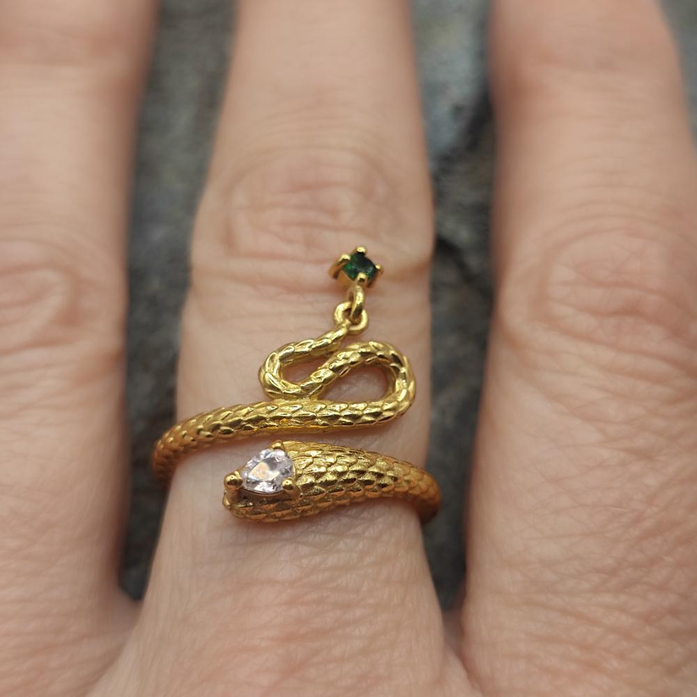 ANELLO serpente in ottone quarzo rosa - SATOS