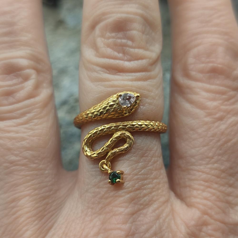ANELLO serpente in ottone quarzo rosa - SATOS