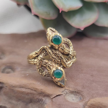 Anello etnico serpenti in ottone con turchese - PALWANCHA