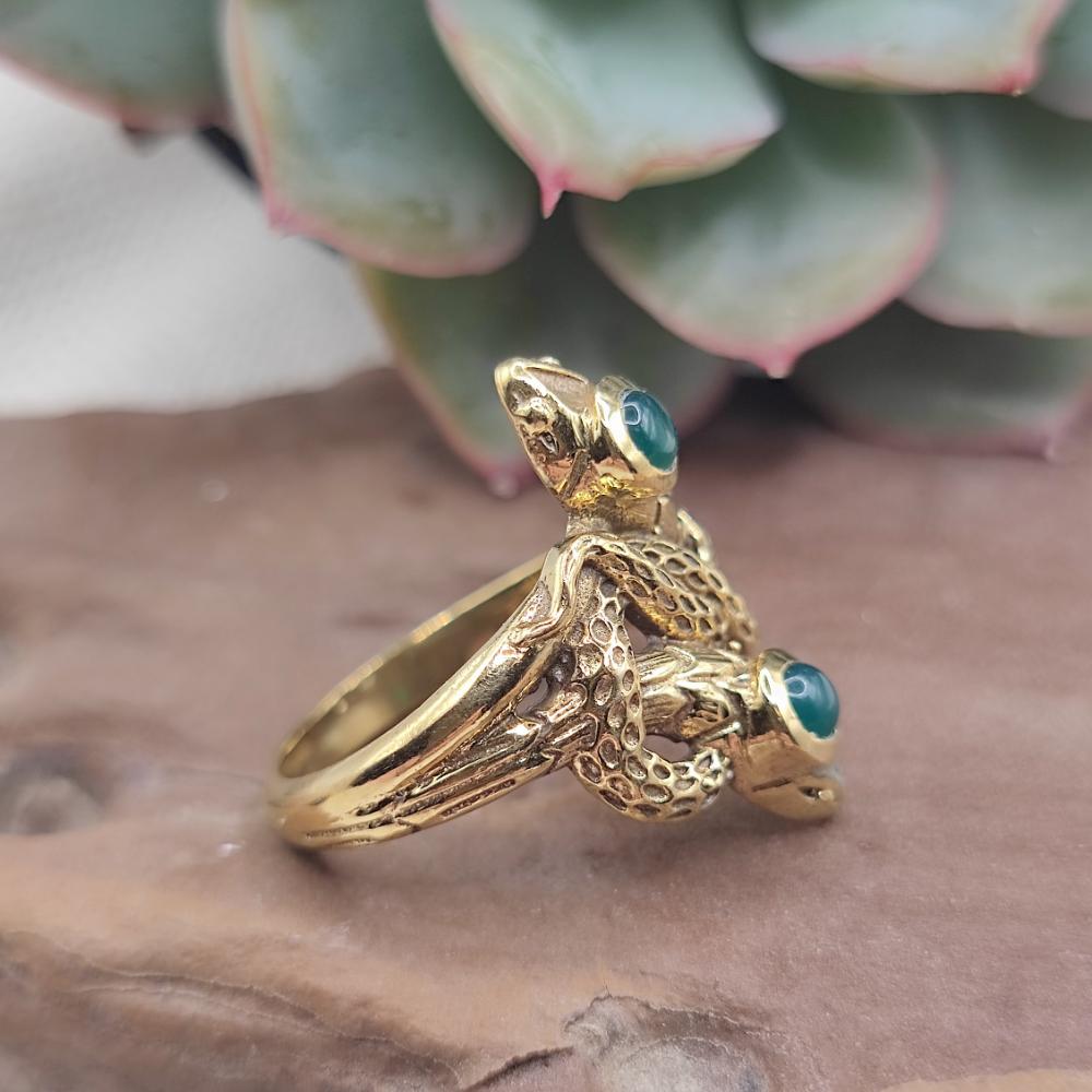 Anello etnico serpenti in ottone con turchese - PALWANCHA