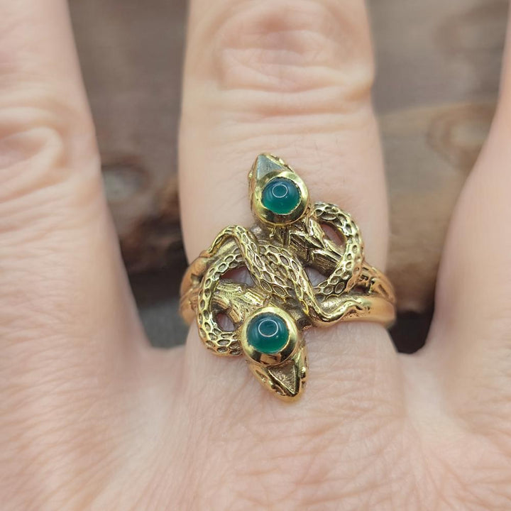 Anello etnico serpenti in ottone con turchese - PALWANCHA