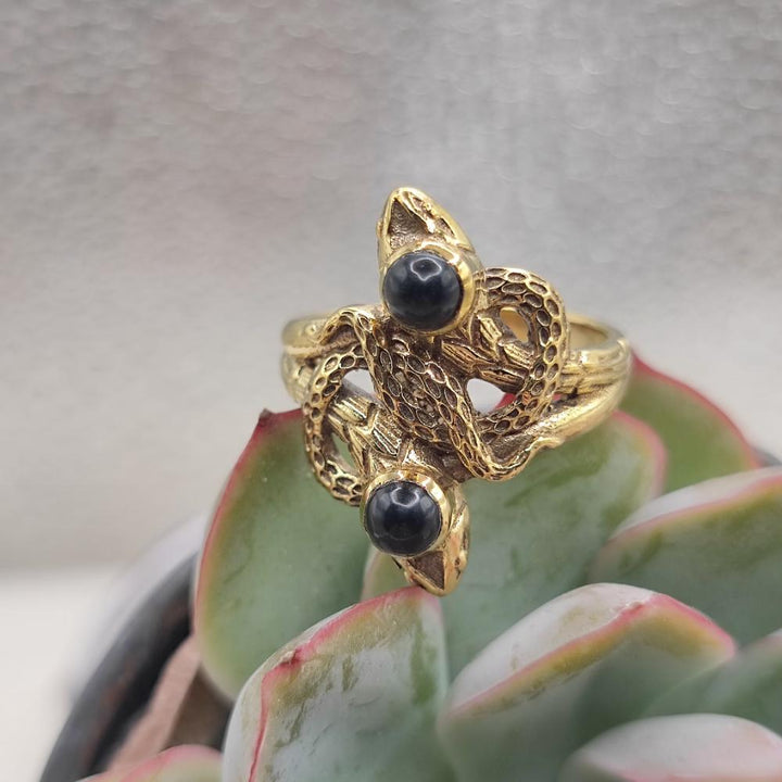 Anello etnico serpenti in ottone con turchese - PALWANCHA