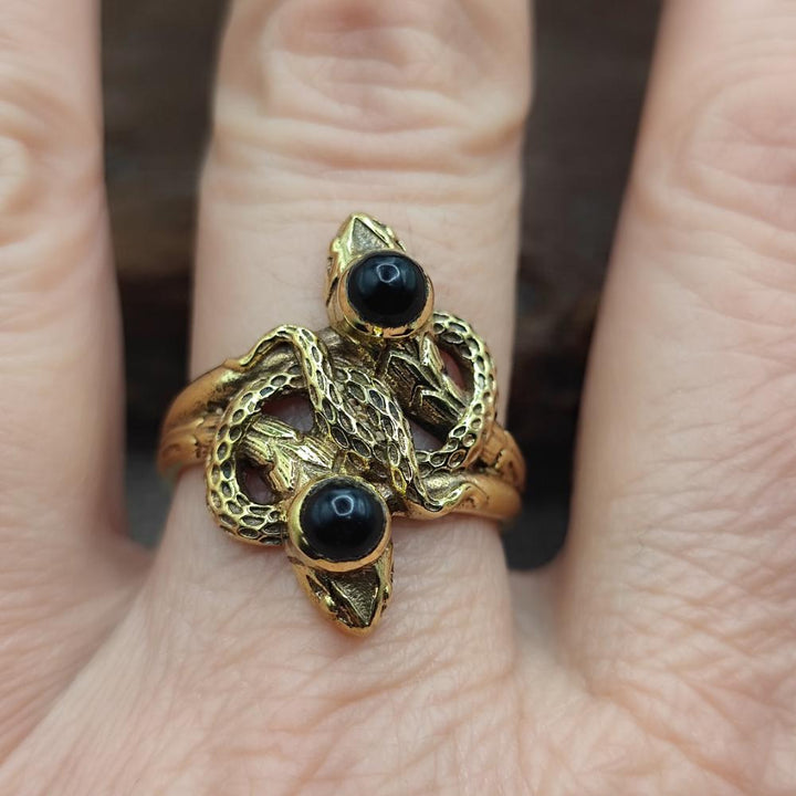 Anello etnico serpenti in ottone con turchese - PALWANCHA