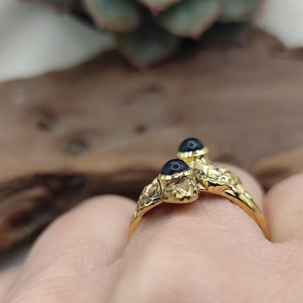 Anello etnico serpenti in ottone con turchese - PALWANCHA