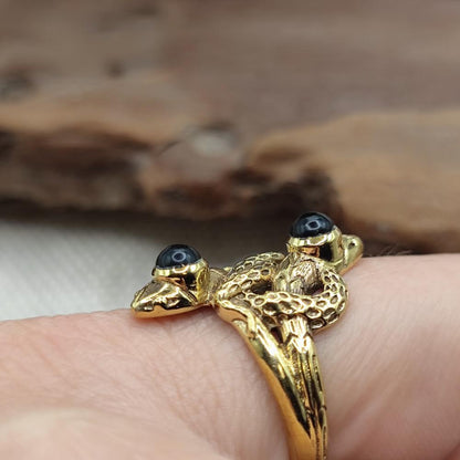 Anello etnico serpenti in ottone con turchese - PALWANCHA