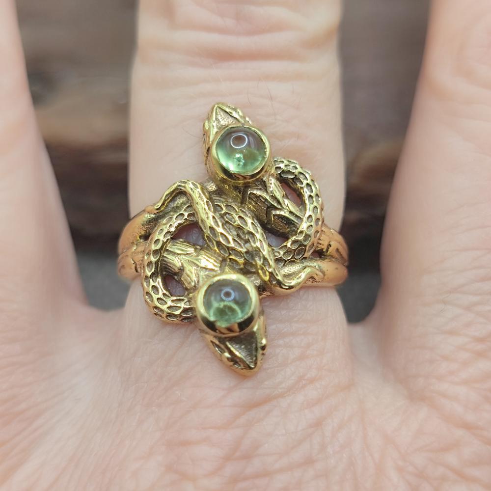 Anello etnico serpenti in ottone con turchese - PALWANCHA