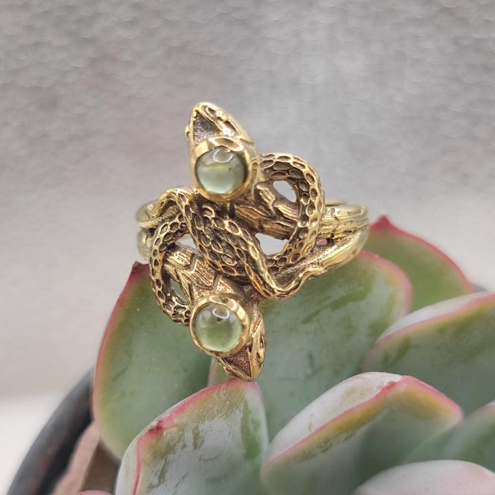 Anello etnico serpenti in ottone con turchese - PALWANCHA