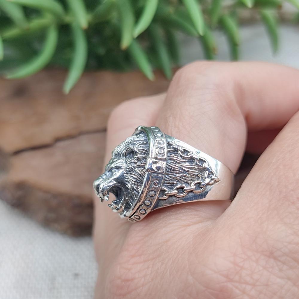 Anello in argento 925 testa di leone - SINHA