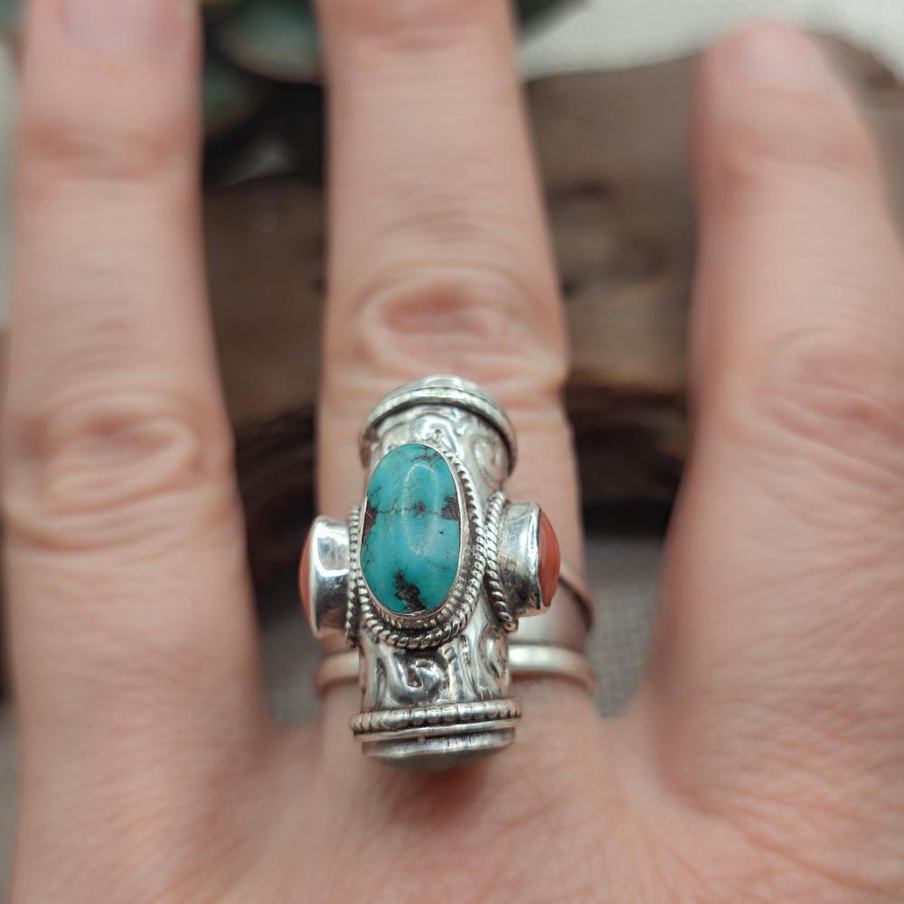 Anello tibetano in argento 925 con turchese - TIRUCHANUR