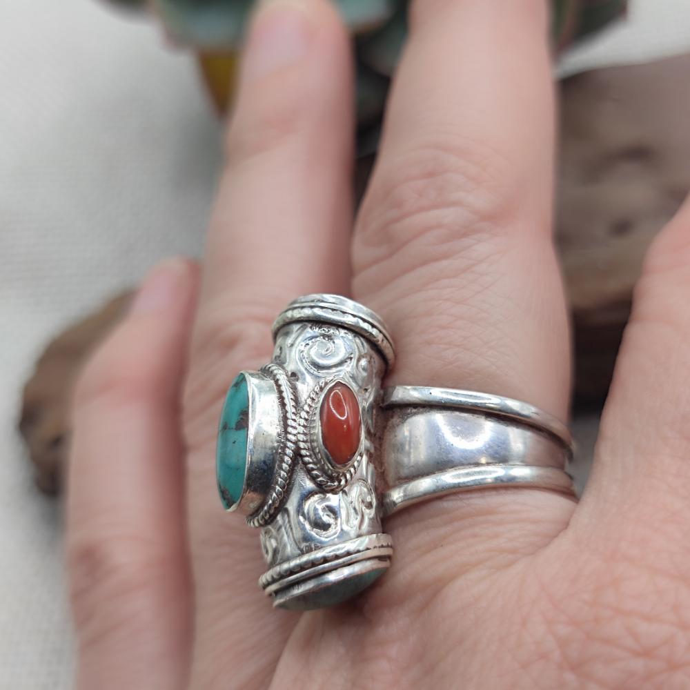 Anello tibetano in argento 925 con turchese - TIRUCHANUR