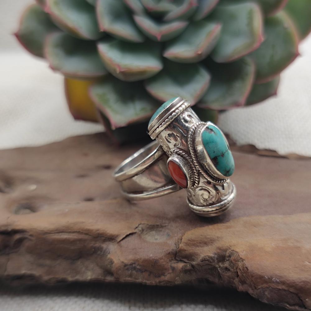Anello tibetano in argento 925 con turchese - TIRUCHANUR
