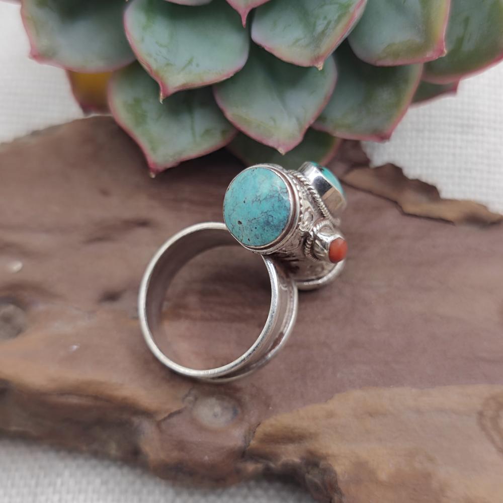 Anello tibetano in argento 925 con turchese - TIRUCHANUR
